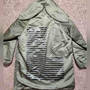 Flagstuff Japan Green Nylon Satib Wind Resistant American Flag Bomber Jacket